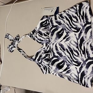 NWT Catalina Swim Top Inset/ Bra Black/White Halter